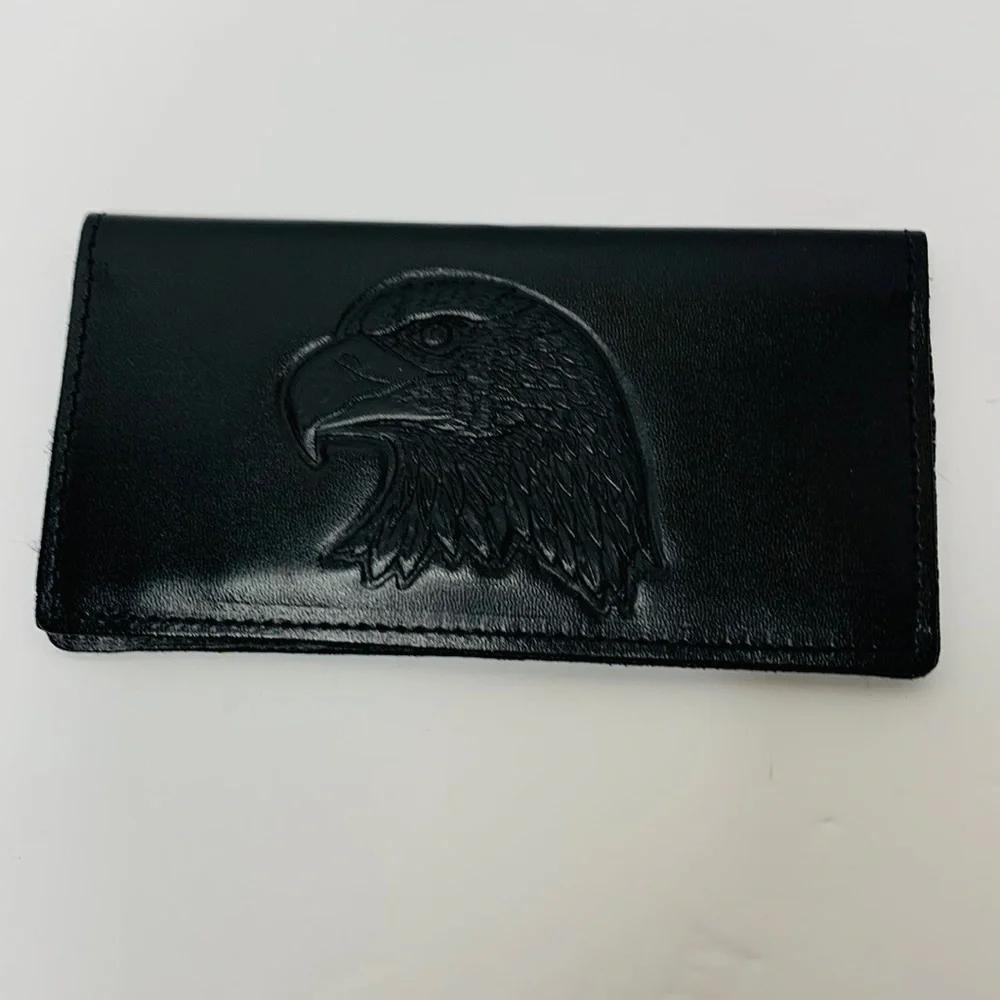 MAS | Black Genuine Leather Bald Eagle Etched Wallet | Pocketbook | Card Holder